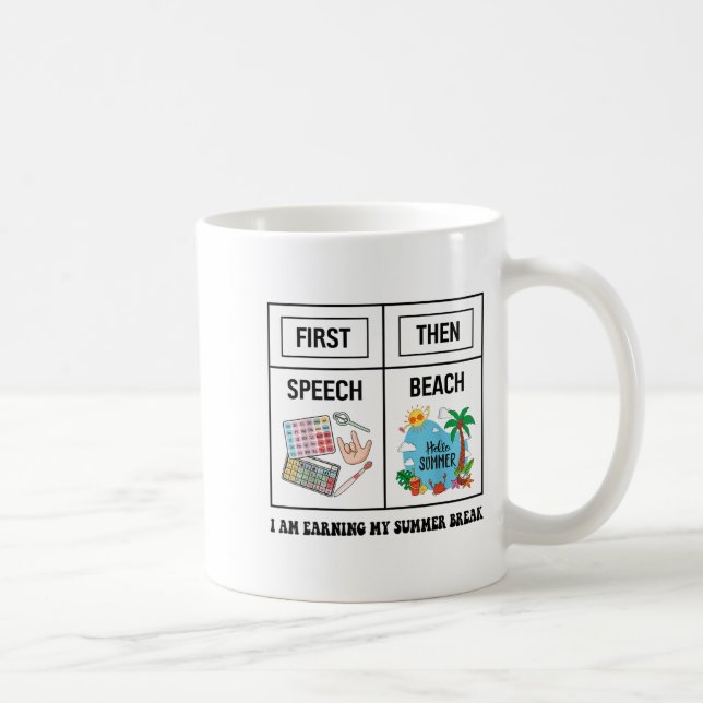 First Speech Then Beach Funny Speech Therapy Summe Kaffemugg (Höger)