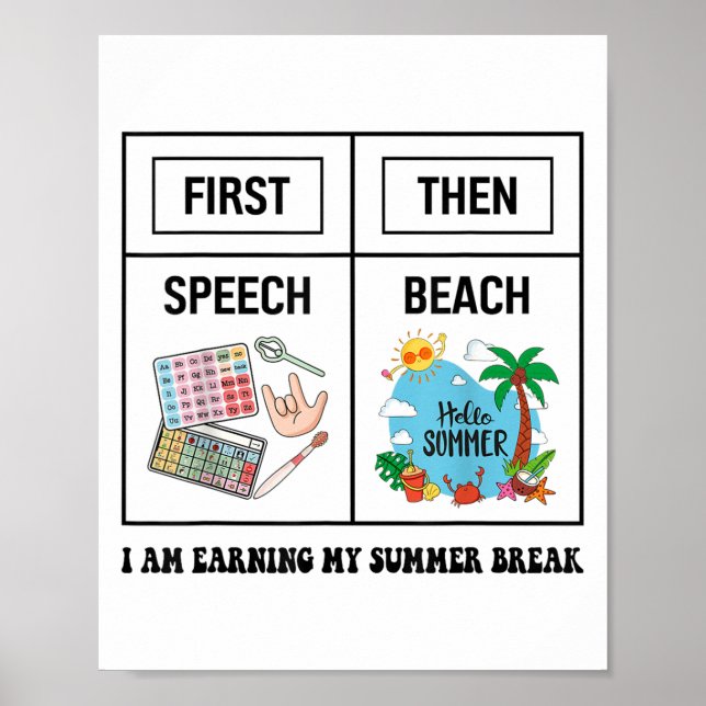 First Speech Then Beach Funny Speech Therapy Summe Poster (Framsidan)