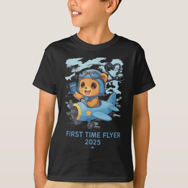 First Time Flyer 2025 Teddy Bear Aviator Kids Todd T Shirt (Framsida)