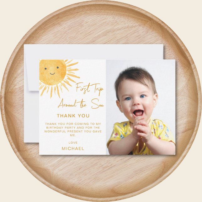 First Trip Around The Sun 1st Birthday Photo Tack Kort (Skapare uppladdad)