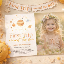 First Trip Around The Sun Boho Photo 1st Birthday Inbjudningar
