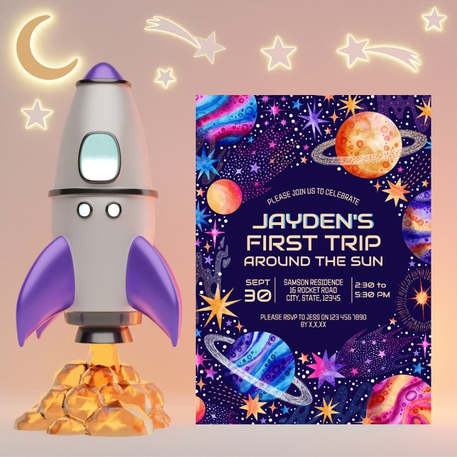 First Trip Around the Sun Galaxy Outer Space Inbjudningar (First Trip Around the Sun Galaxy Outer Space Invitation)