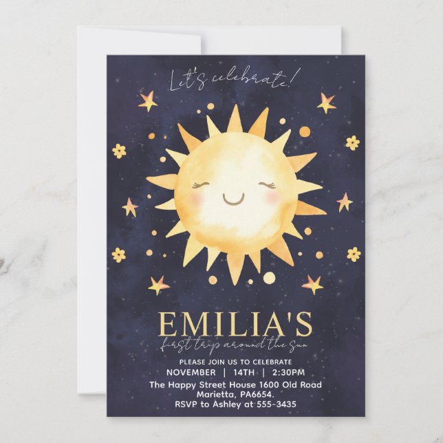 First Trip Around The Sun Invitation for Birthday Inbjudningar (Framsida)