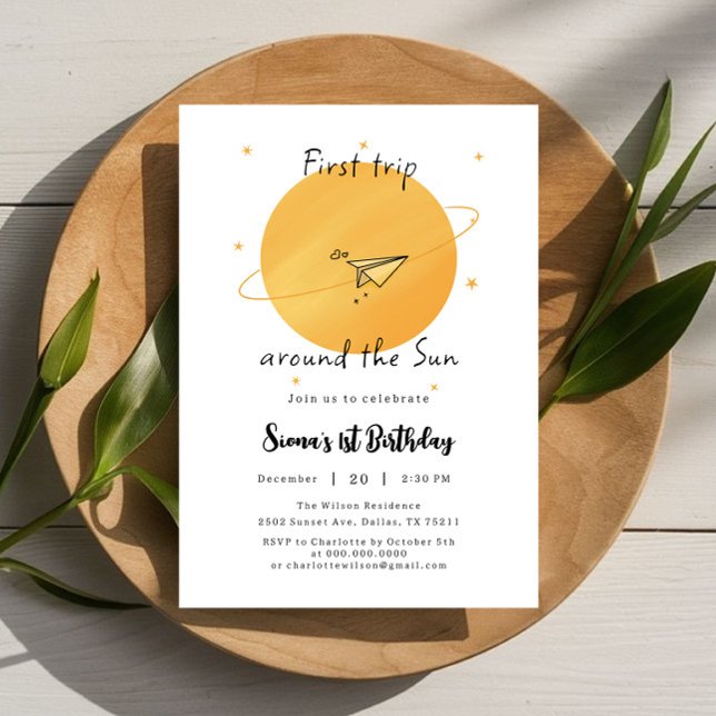 First Trip Around The Sun Paper Airplane Birthday Inbjudningar (Skapare uppladdad)
