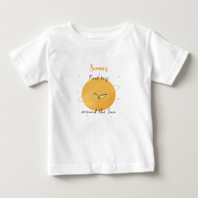 First Trip Around The Sun Paper Airplane Birthday T Shirt (Framsida)