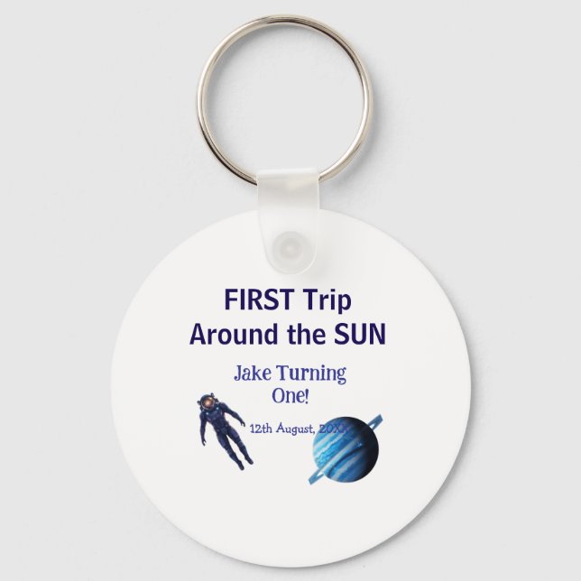 First trip around the sun planet astronaut birthda nyckelring (Framsida)