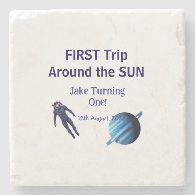 First trip around the sun planet astronaut birthda stenunderlägg (Framsidan)