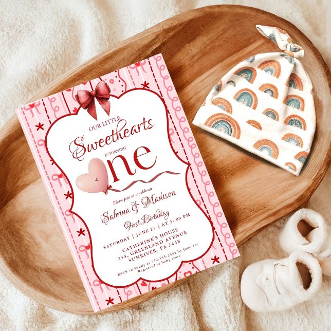 First Twin  Birthday valentine baby birthday party Inbjudningar (Skapare uppladdad)