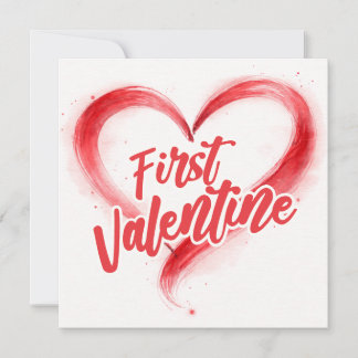 First Valentine Minimal red Heart Kort