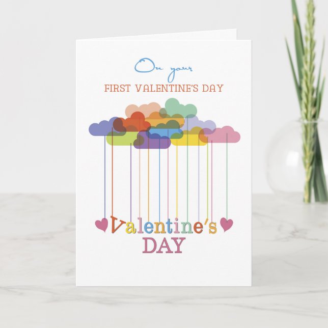 First Valentine’s Day Valentine Rainbow Clouds Helgkort (Framsida)