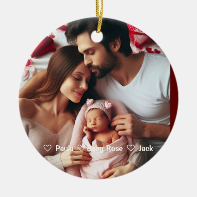 First Valentines day farmor | Anpassningsbar Photo Julgransprydnad Keramik (Framsidan)