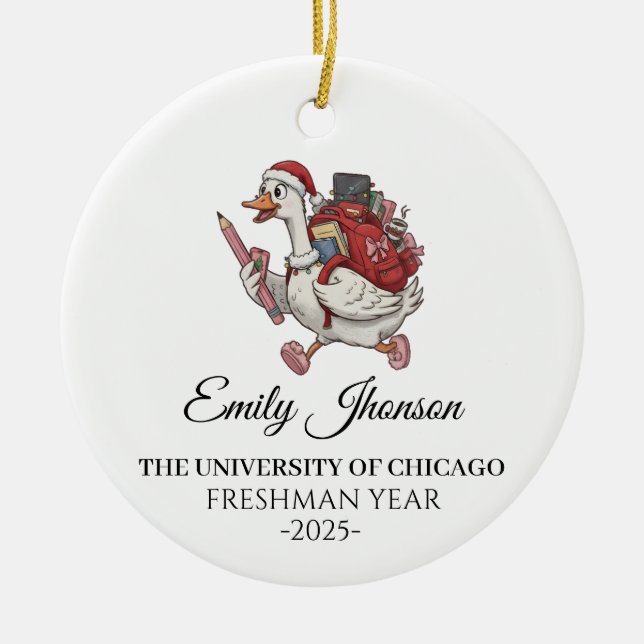 First Year At College Ornament, College Christmas  Julgransprydnad Keramik (Framsidan)