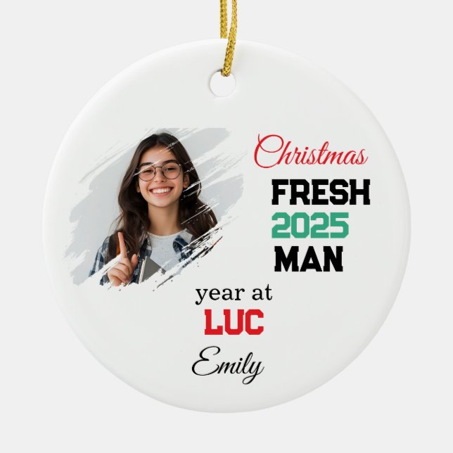 First Year At College Ornament, Custom Freshman  Julgransprydnad Keramik (Framsidan)