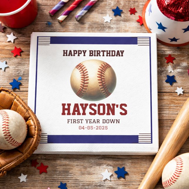 First Year Down Baseball 1-årsfest Pappersservett (First Year Down Baseball 1st Birthday Party Napkins
)