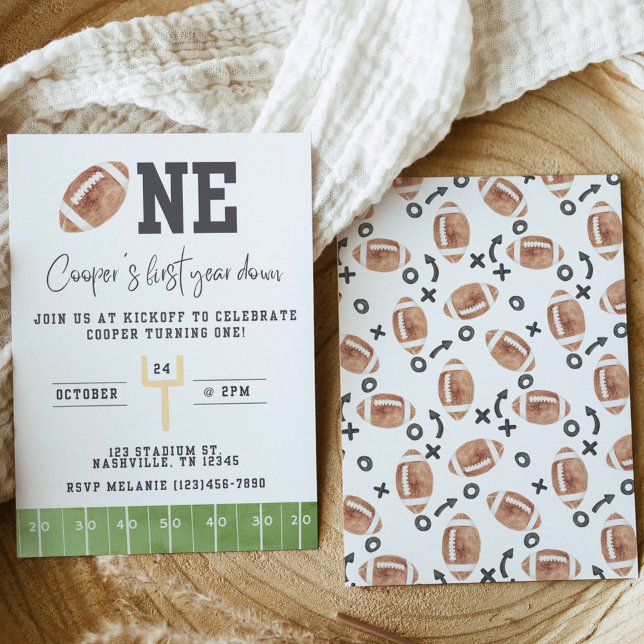 First Year Down First Birthday Invitation Football Inbjudningar (Skapare uppladdad)
