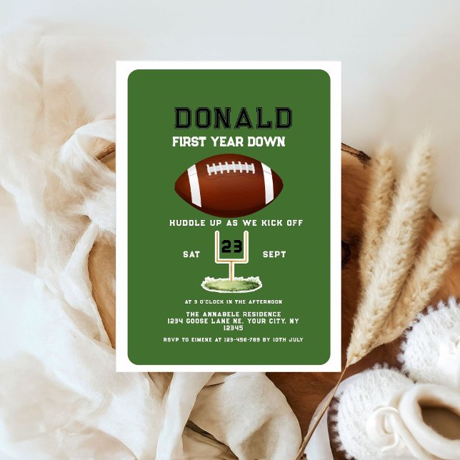 First Year Down Football 1st Birthday  Inbjudningar (Skapare uppladdad)