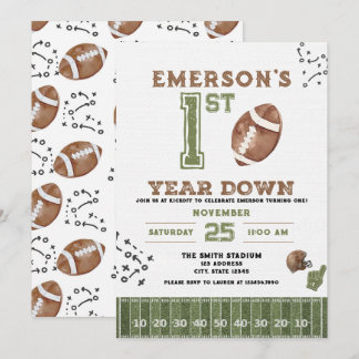 First Year Down Football Birthday Invitation, 2nd Inbjudningar