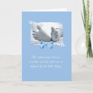 Firstborn Boy Grattiss Baby Feet Blue Bow Bow Kort