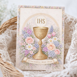 Firstkomunion Kalk Host Floral Inbjudningar