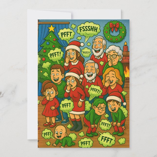 Fisande Familjens Julkaos Julkort (Framsida)