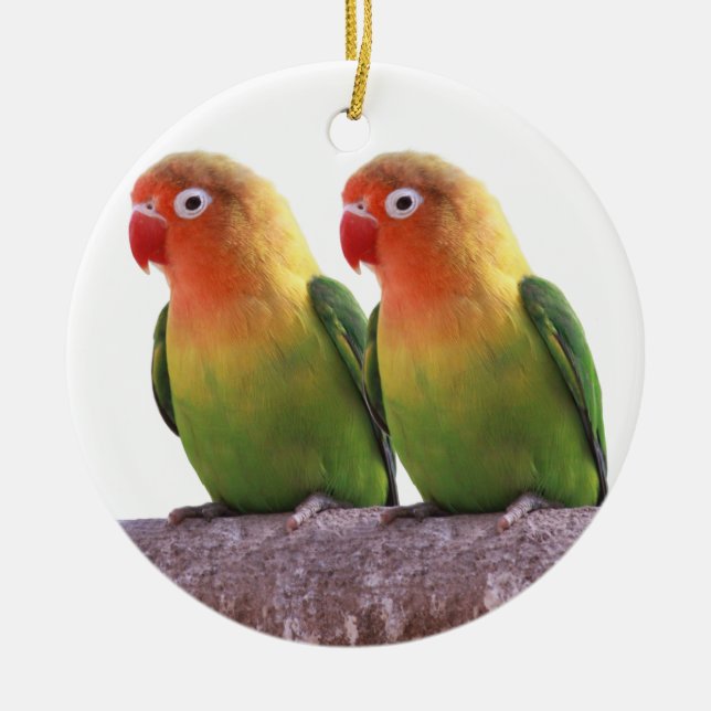 "Fischer's Lovebird" Julgransprydnad Keramik (Framsidan)