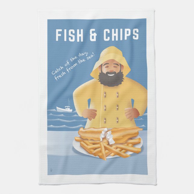 Fish and Chips Kökshandduk (Vertikal)