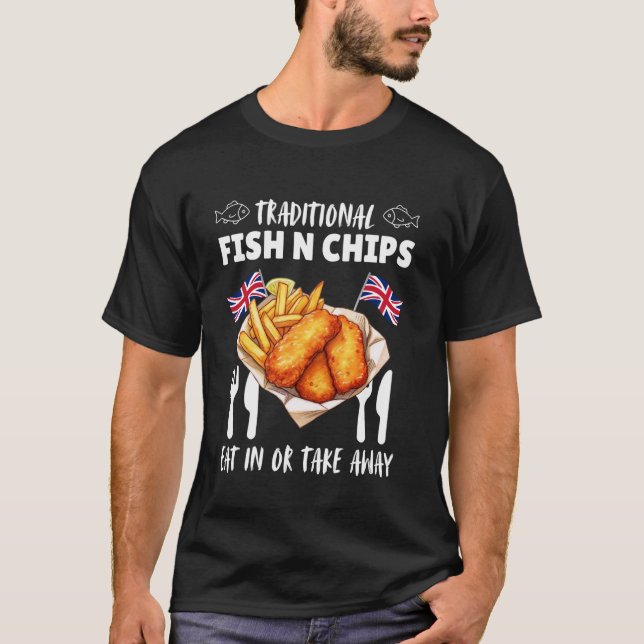 Fish and Chips Rolig brittisk mat älskare Takeaway T Shirt (Framsida)