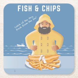 Fish and Chips Underlägg Papper Kvadrat