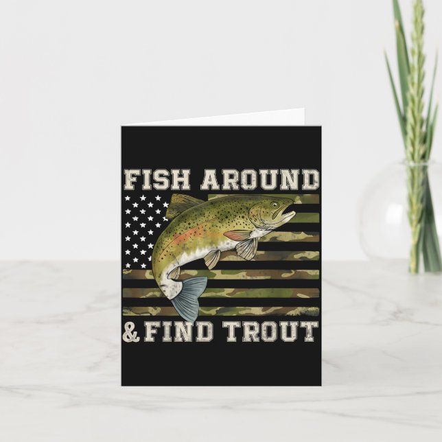 Fish Around And Find Trout American Flag Funny Fis Kort (Framsida)