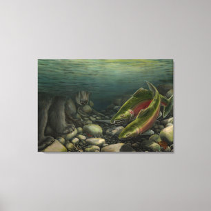 Fish Art Canvas Coho Salmon w. Kanvastrycket Bear