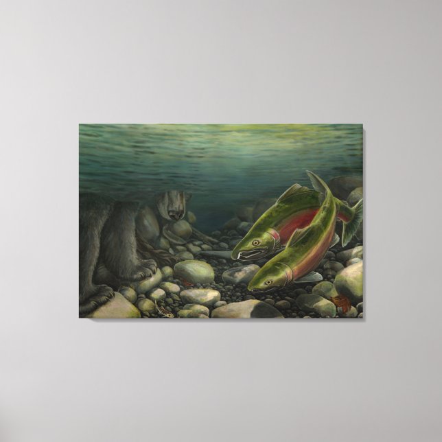 Fish Art Canvas Coho Salmon w. Kanvastrycket Bear (Framsida)