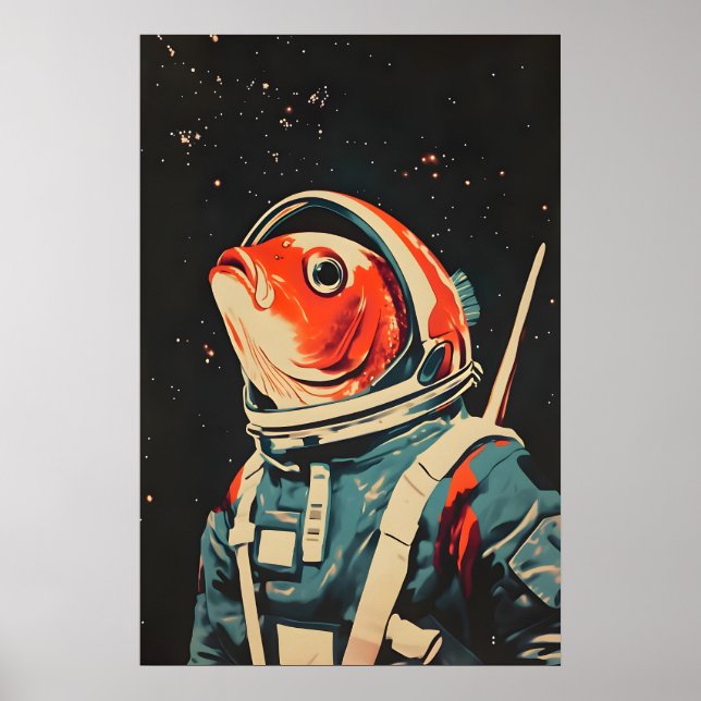 Fish Astronaut Poster, Fish Retro Print, Fish Poster (Framsidan)