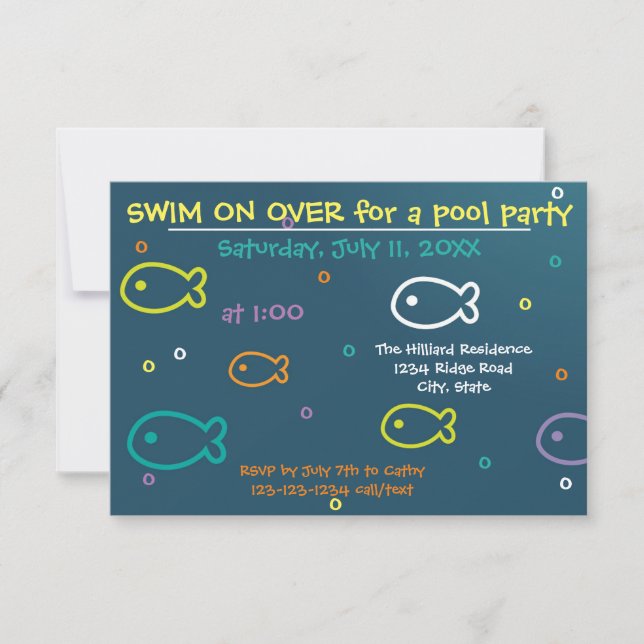 Fish & Bubbles - 3x5 Pool Party Inbjudan (Framsida)