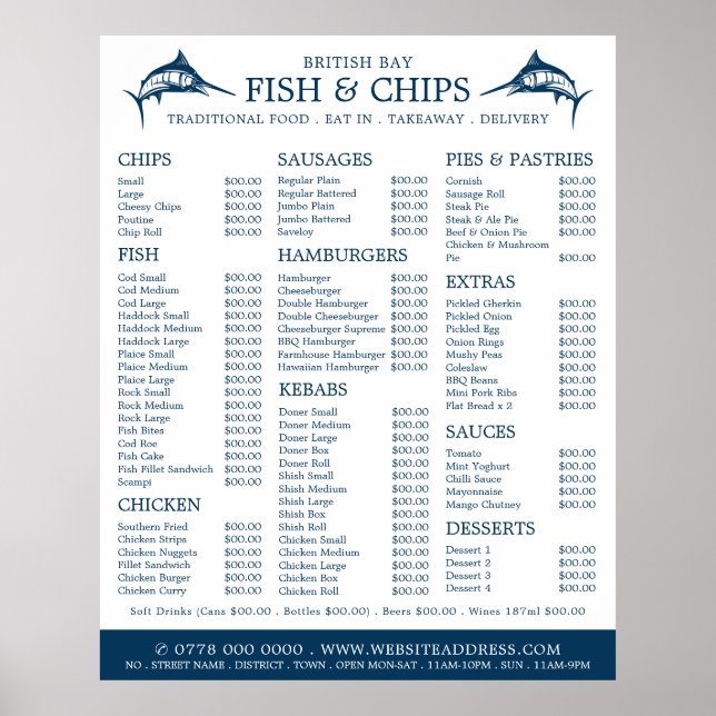 Fish & Chip Shop Restaurangmeny Poster (Framsidan)