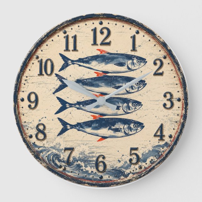  Fish Coastal Nautical  Fisherman  Beach House Stor Klocka (Framsida)