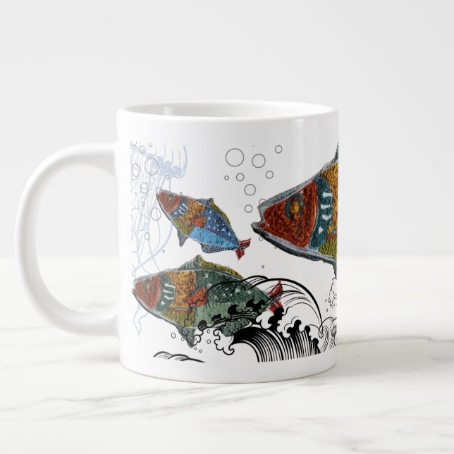 fish design mug/needle punch design/elements jumbo mugg (Vänster)