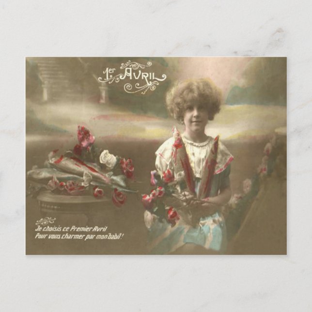 Fish Flower Victorian Garden Poisson d'avril Vykort (Framsida)