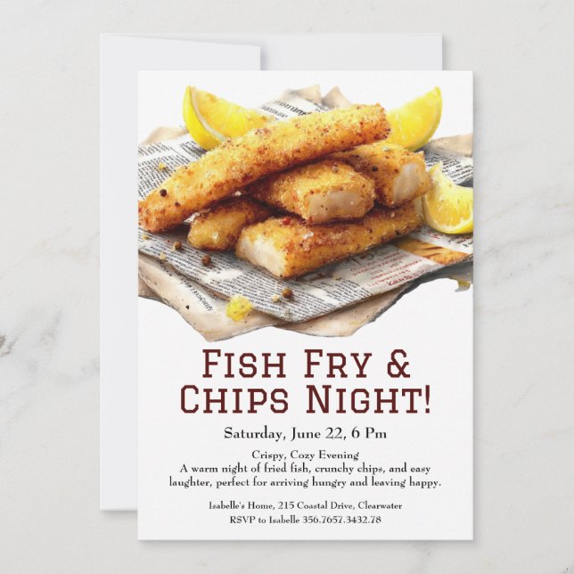 Fish Fry & Chips – Casual Seafood Party Invitation Inbjudningar (Framsida)