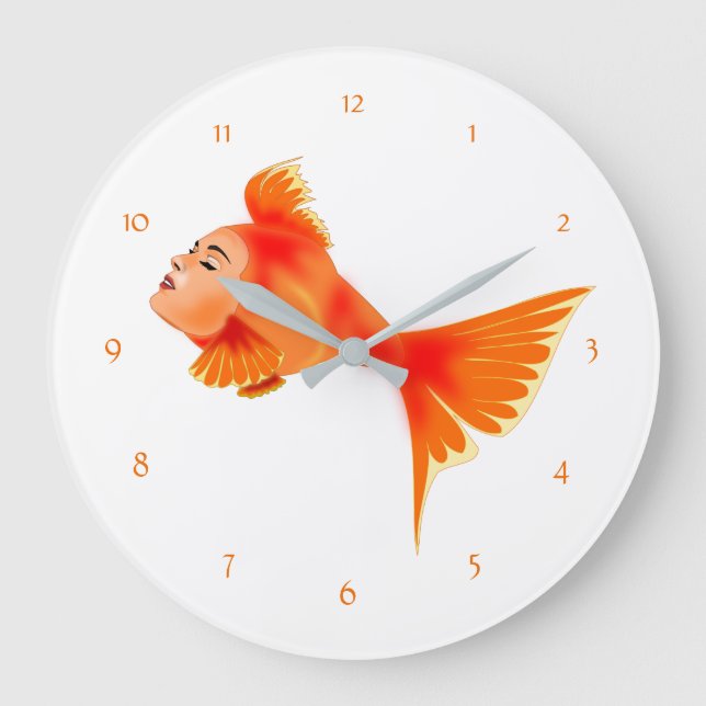 Fish Girl Art Clock - Anpassningsbar Färg Stor Klocka (Framsida)