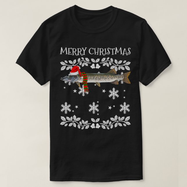 Fish God jul Ornament Musky Ugly Julafton T Shirt (Design framsida)