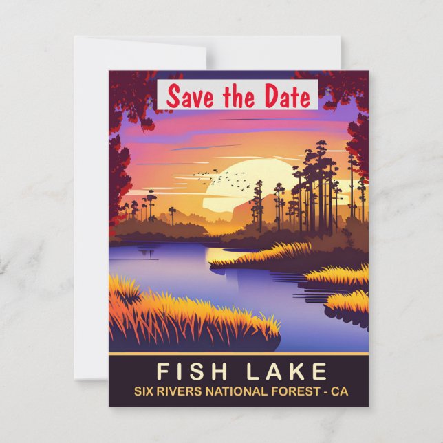 Fish Lake California Skogsbröllopsinbjudan Spara Datumet (Framsida)