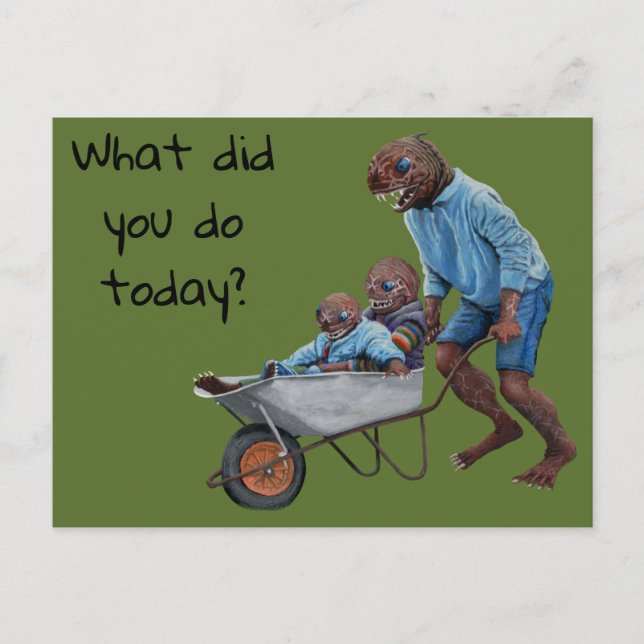 Fish Man Autumn Roligt Ride Fantasy Art Postcard Vykort (Framsida)