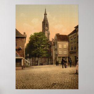 Fish Market and New Church, Delft, Nederländerna Poster