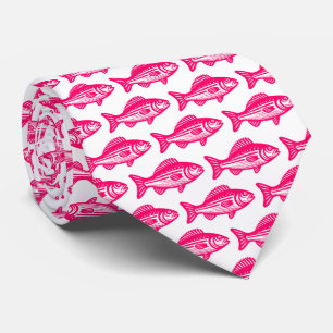 Fish Mönster - Neon Red on White Slips