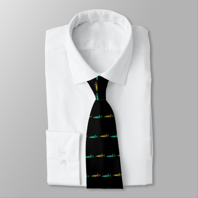 FISH MÖNSTER. UNIK BLACK TIE MED FISK. SLIPS (Bunden)