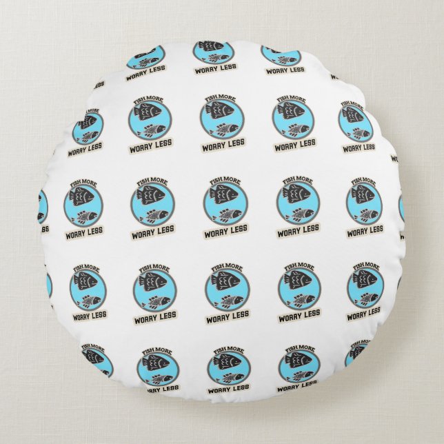 Fish More Worry Less Rund Kudde (Framsidan)