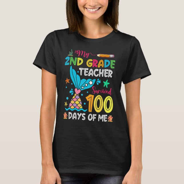 Fish Tail 2nd Grade Teacher Survived 100 Days Of M T Shirt (Framsida)
