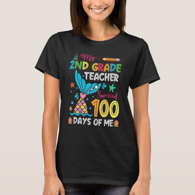 Fish Tail 2nd Grade Teacher Survived 100 Days Of M T Shirt (Framsida)