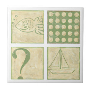 Fish Tale Woodblock Teckning av Chariklia Zarris Kakelplatta