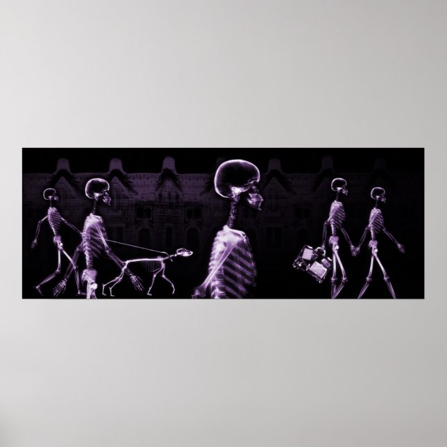 Fish Tank Background X-Ray Skeletons Town - Purple Poster (Framsidan)